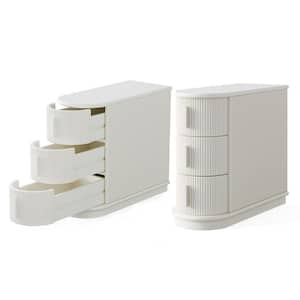 Eric 24 in. White Solid Wood End Table (Set of 2), 3-Drawer U-Shaped Narrow Side Table for Living Room, Fully Assembled