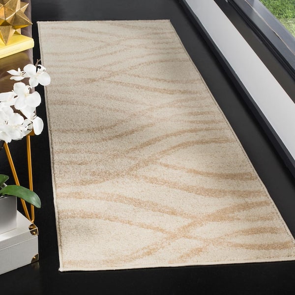 Adirondack 3 ft. x 14 ft. Cream/Champagne Waves Runner Rug
