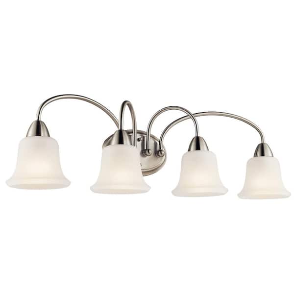KICHLER Nicholson 33 in. 4-Light Brushed Nickel Transitional Bathroom Vanity Light with Satin Etched Glass