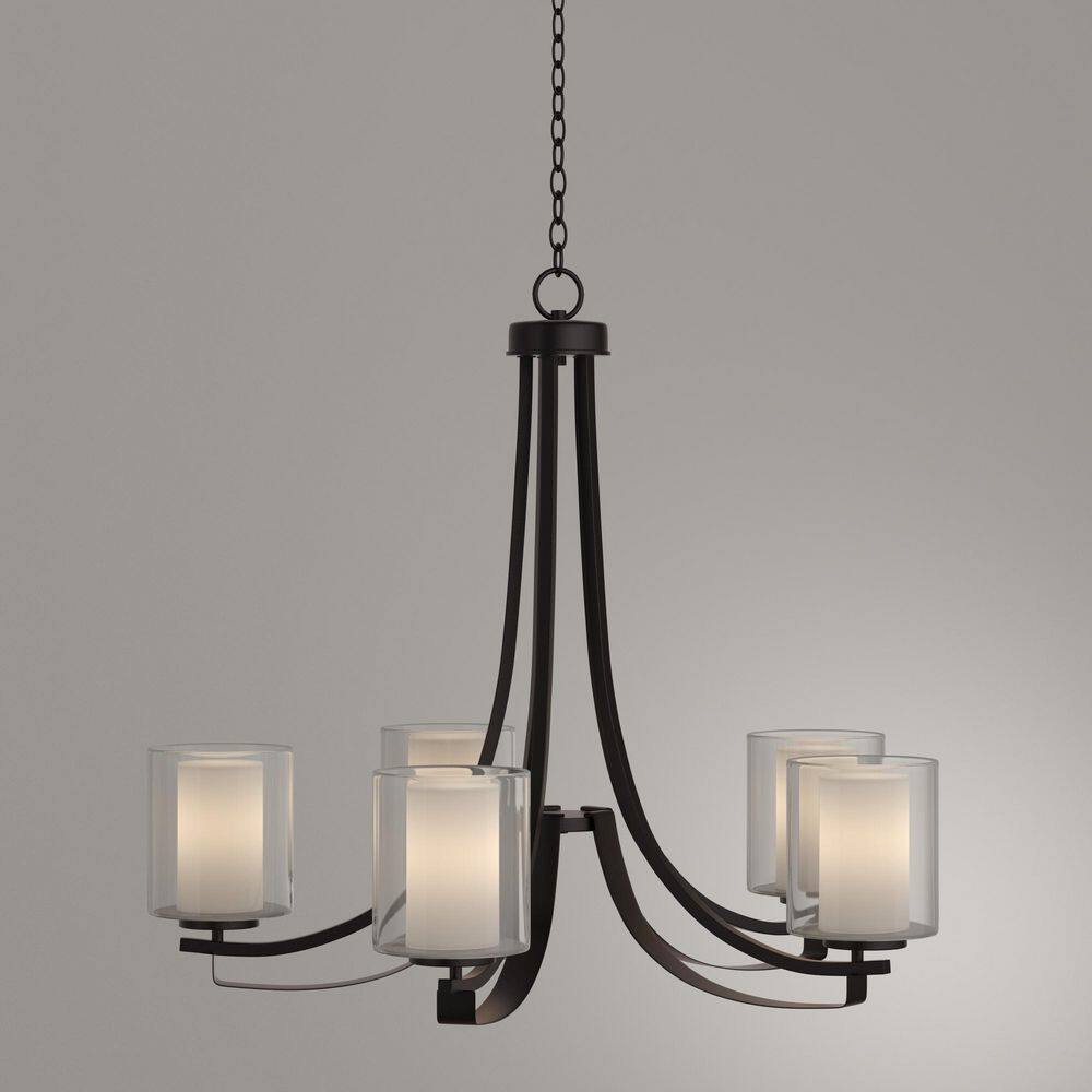 Parsons Studio 5-Light Chandelier in Smoked Iron with Etched White Glass
