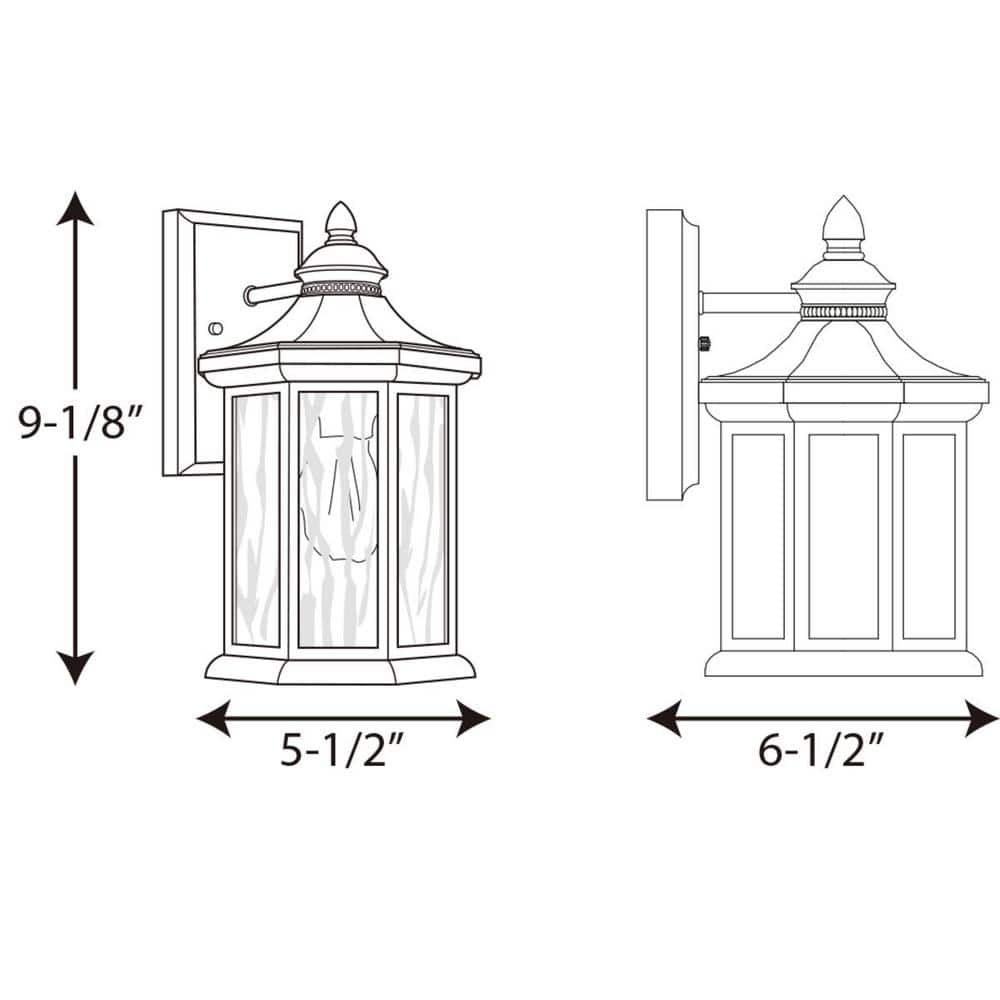 Elegant Hexagonal Bronze & Black Outdoor Wall Lantern with Clear Water Glass