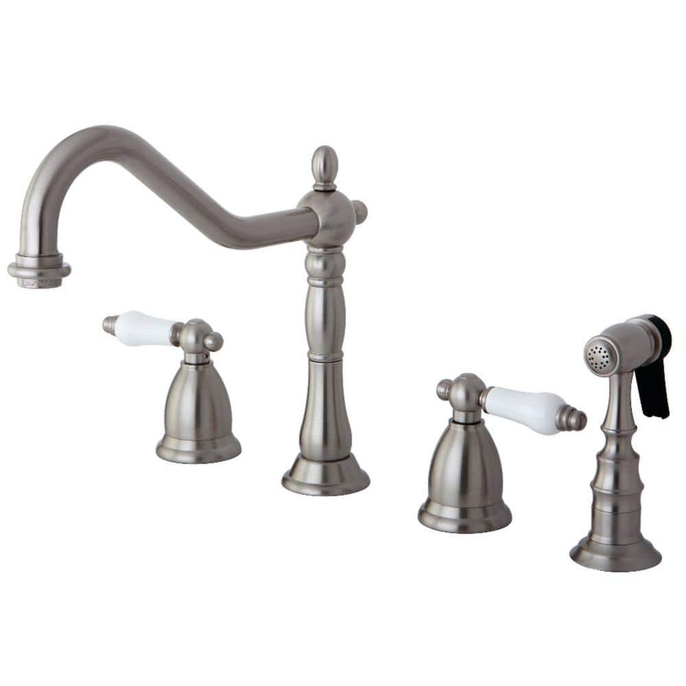 Heritage 2-Handle Standard Kitchen Faucet with Side Sprayer in Brushed Nickel