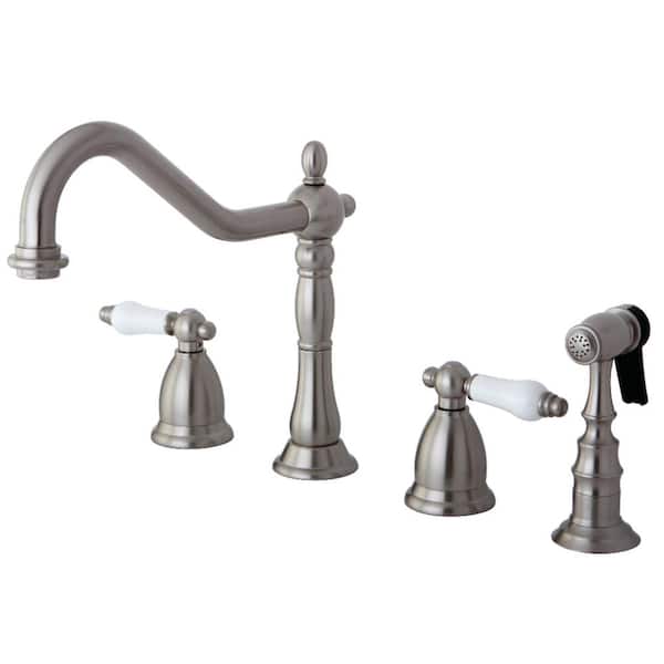 Kingston Brass Heritage 2-Handle Standard Kitchen Faucet with Side Sprayer in Brushed Nickel