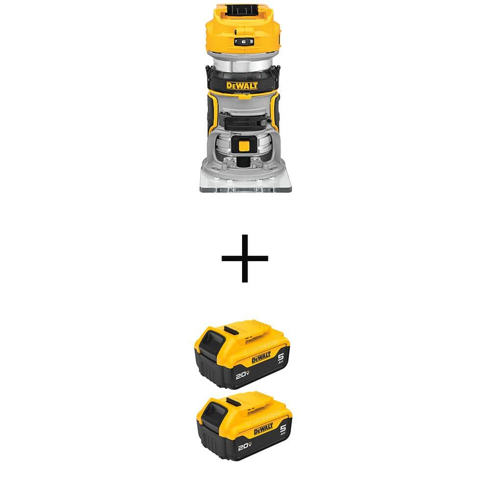 20V MAX Lithium-Ion Cordless Brushless Fixed Base Compact Router with (2) 20V MAX Premium 5.0 Ah Battery-Packs -  DEWALT, DCW600BWCB205-2