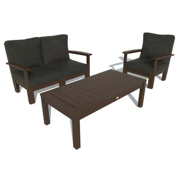 Highwood 3Piece Plastic Outdoor Loveseat, Chair and Conversation Table