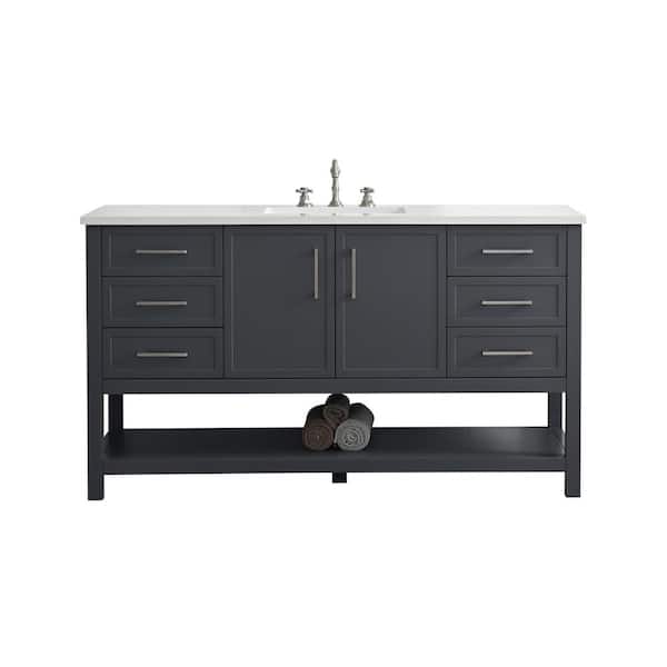 Arlo 60 in. W x 22 in. D x 34 in. H Bath Vanity in Dark Gray with Engineered Stone Top in Ariston White with White Sink