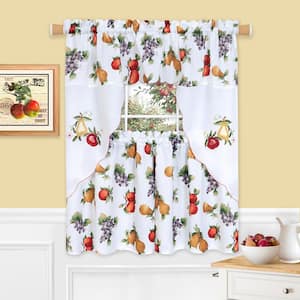 Ambrosia Multi-Color Polyester Light Filtering Rod Pocket Embellished Tier and Swag Curtain Set 58 in. W x 24 in. L