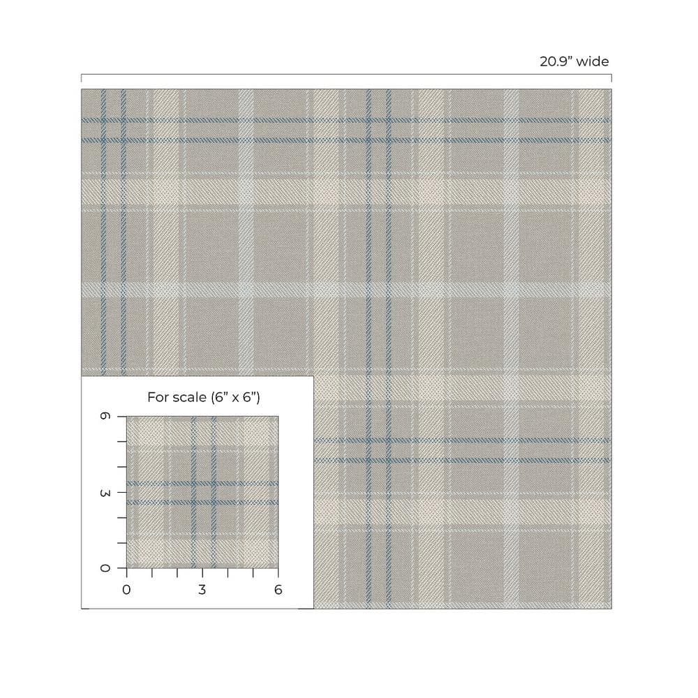 Argos Gray and Blue Plaid Self-Adhesive Vinyl Wallpaper