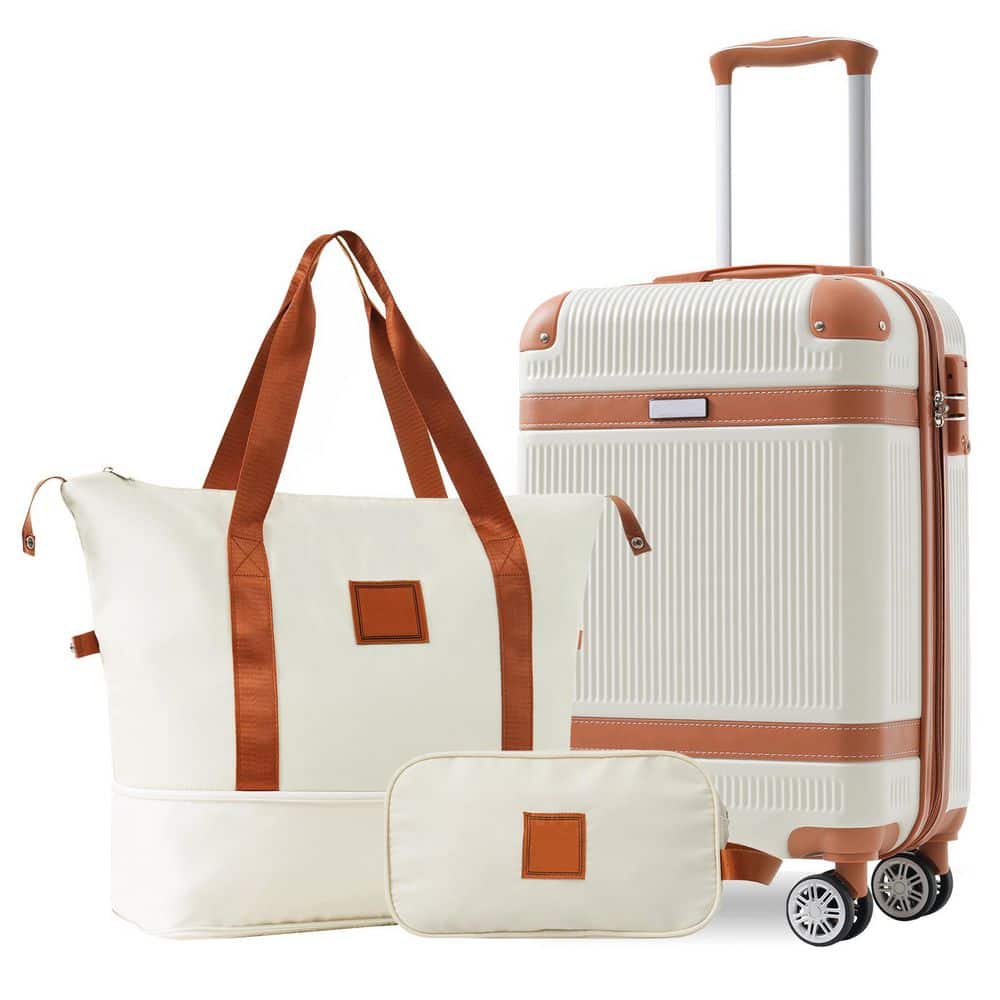Merax 3-Piece Cream ABS Hardshell Spinner 20 in. Luggage Set with