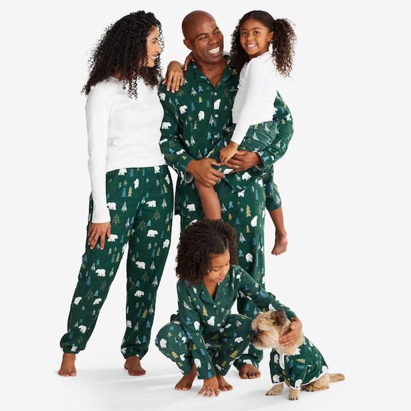 The Company Store Company Cotton Family Flannel Polar Bear Forest Kids  12-Forest Green Solid Top Pajama Set 60016 - The Home Depot