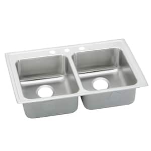 Lustertone Drop-In Stainless Steel 33 in. 3-Hole Double Bowl Kitchen Sink with 10 in. Bowls