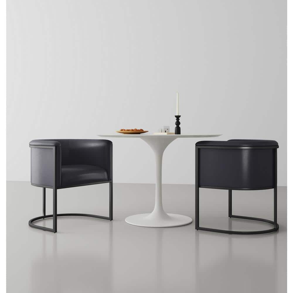 Bali High-Back Black Faux Leather & Metal Arm Chair