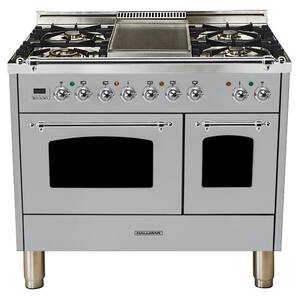 40 in. 4.0 cu. ft. Double Oven Dual Fuel Italian Range True Convection,5 Burners, LP Gas, Chrome Trim/Stainless Steel