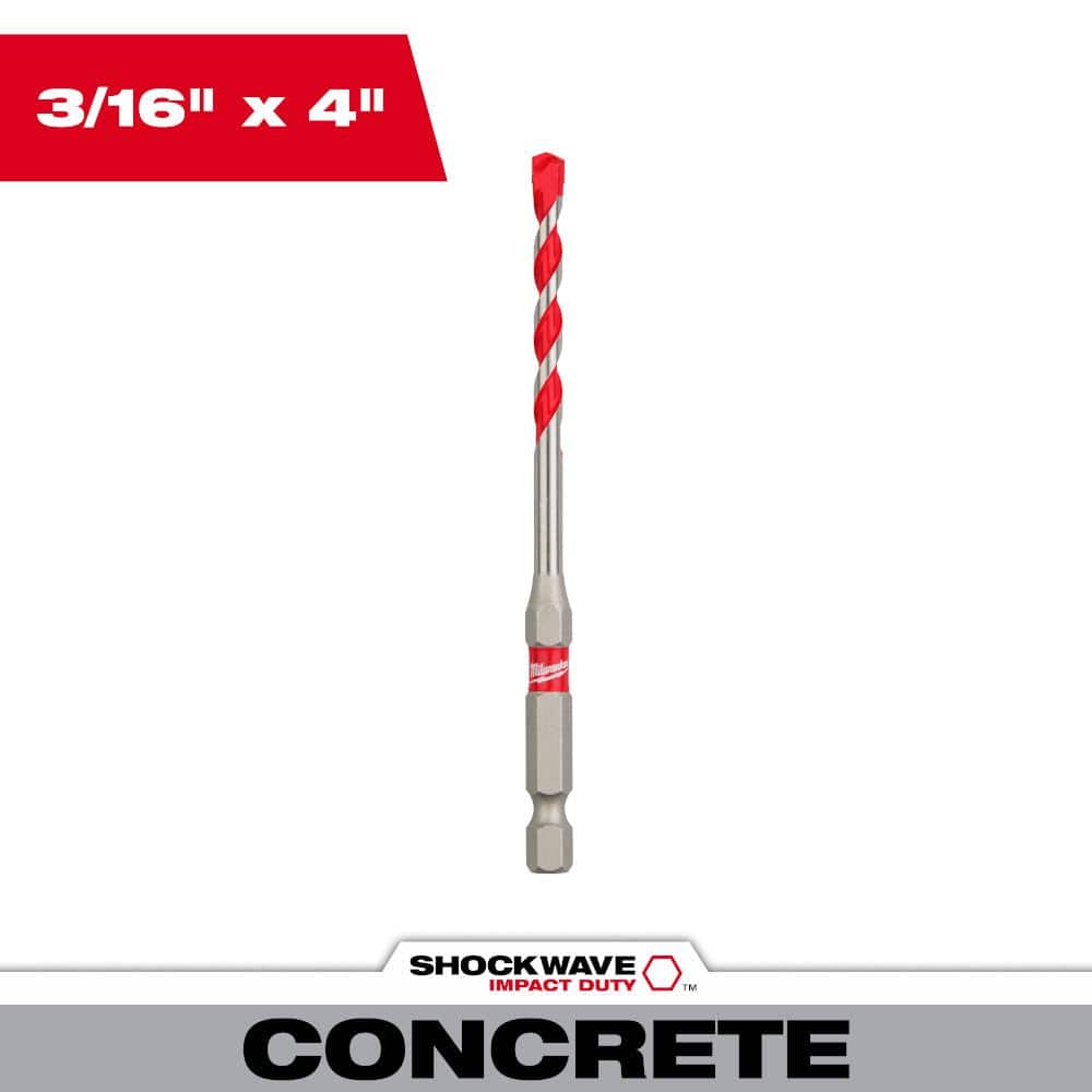 Milwaukee 3/16 in. x 2 in. x 4 in. SHOCKWAVE Carbide Hammer Drill Bit