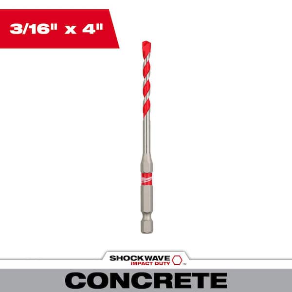Milwaukee 3/16 in. x 2 in. x 4 in. SHOCKWAVE Carbide Hammer Drill Bit for Concrete, Stone, Masonry Drilling