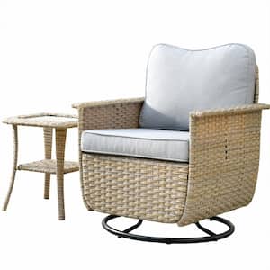 Athena Biege 2-Piece Wicker Outdoor Patio Conversation Set with Gray Cushions and Swivel Chairs