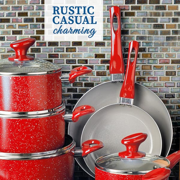 GRANITESTONE Farmhouse 13-Piece Aluminum Ultra-Durable Chalk Grey Diamond  Infused Nonstick Coating Cookware Set in Speckled Red 8298 - The Home Depot