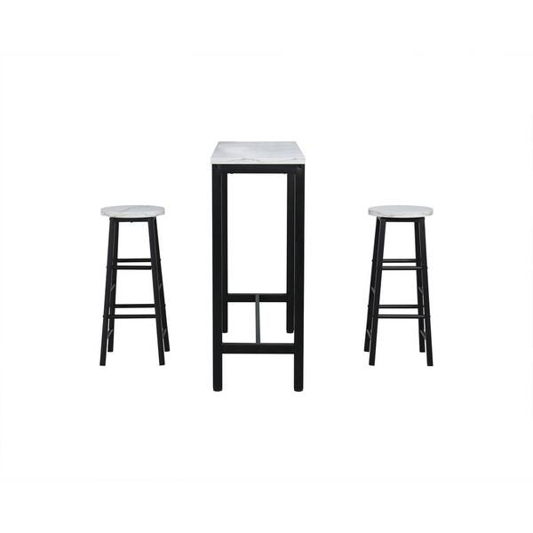 Donason 3-Piece Rectangular Faux Marble Top White Bar Table Set