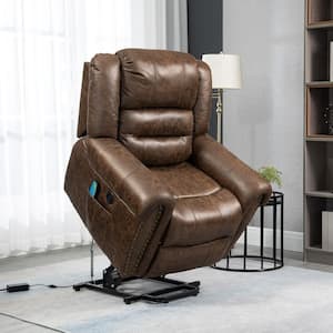 Nut Brown Faux Leather Standard (No Motion) Recliner with Power Lift