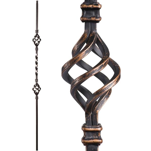 HOUSE OF FORGINGS Twist and Basket 44 in. x 0.5 in. Oil Rubbed Bronze Double Basket Solid Wrought Iron Baluster
