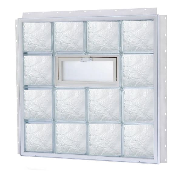 TAFCO WINDOWS NailUp 80 in. x 32 in. x 3-3/4 in. Vented Ice Pattern Glass Block New Construction Window with Vinyl Frame-DISCONTINUED