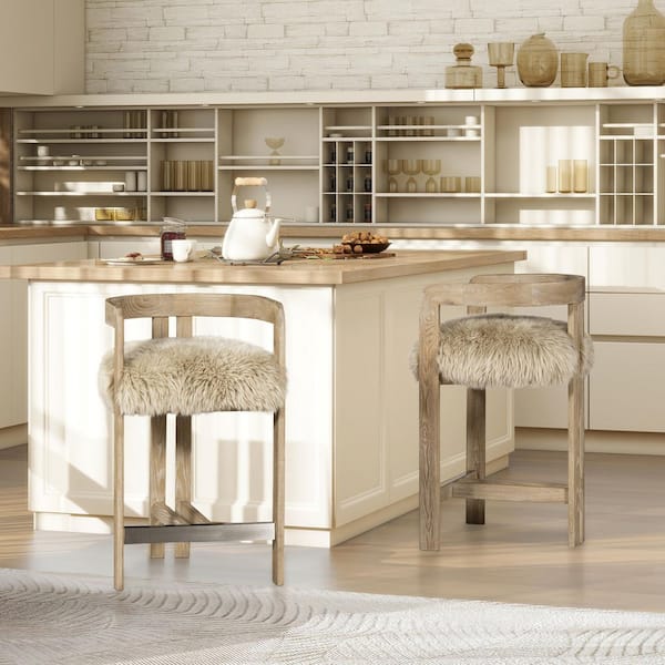 Millwick 26.5 in. Low Back Genuine Fur Counter Stool in Natural Blonde Genuine Fur