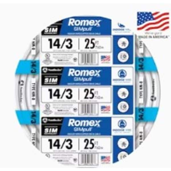 Southwire 25 ft. 14/3 Solid Romex SIMpull CU NM-B W/G Wire