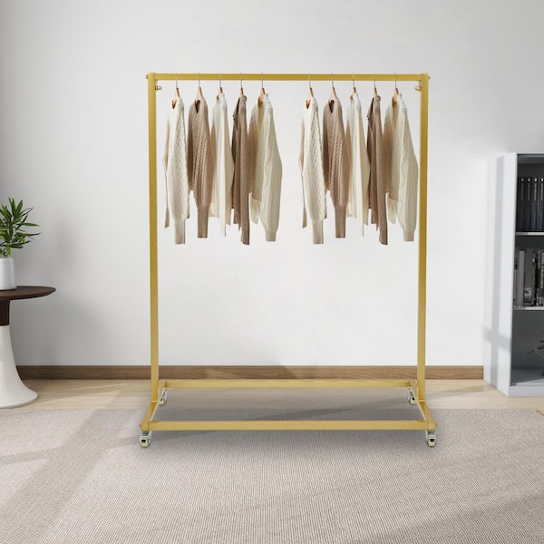 YIYIBYUS Gold Metal Clothes Rack with Wheels 39.4 in. W x 52.7 in. H Modern Floor-Standing Clothes Display Rack