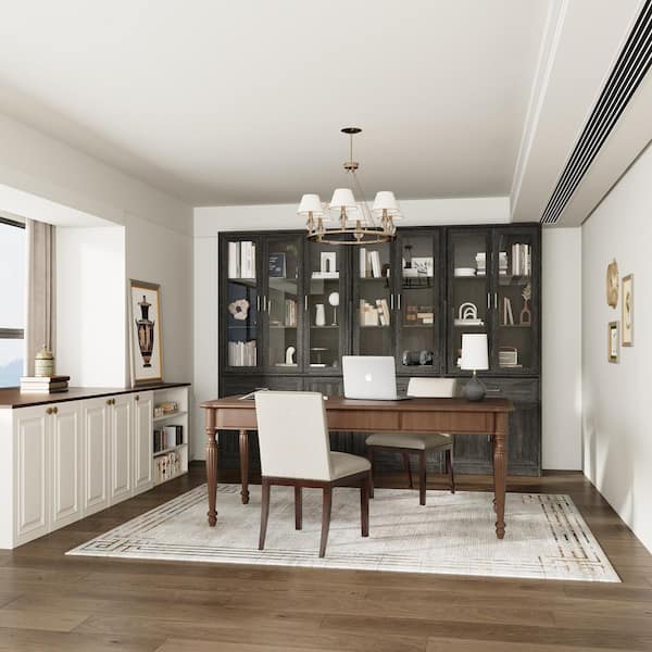 79.9 in. Tall Brown Wood Grain 18-Shelf Standard Bookcase, Storage Cabinet, Sideboard with 3 Large Drawer & 7 Glass Door