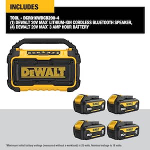 20V MAX Lithium-Ion Cordless Bluetooth Speaker with (4) 20V 3.0 Ah MAX Premium Battery Packs