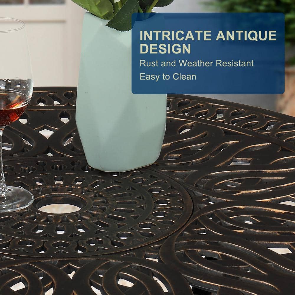 Bronze Round Cast Aluminum Outdoor Dining Table
