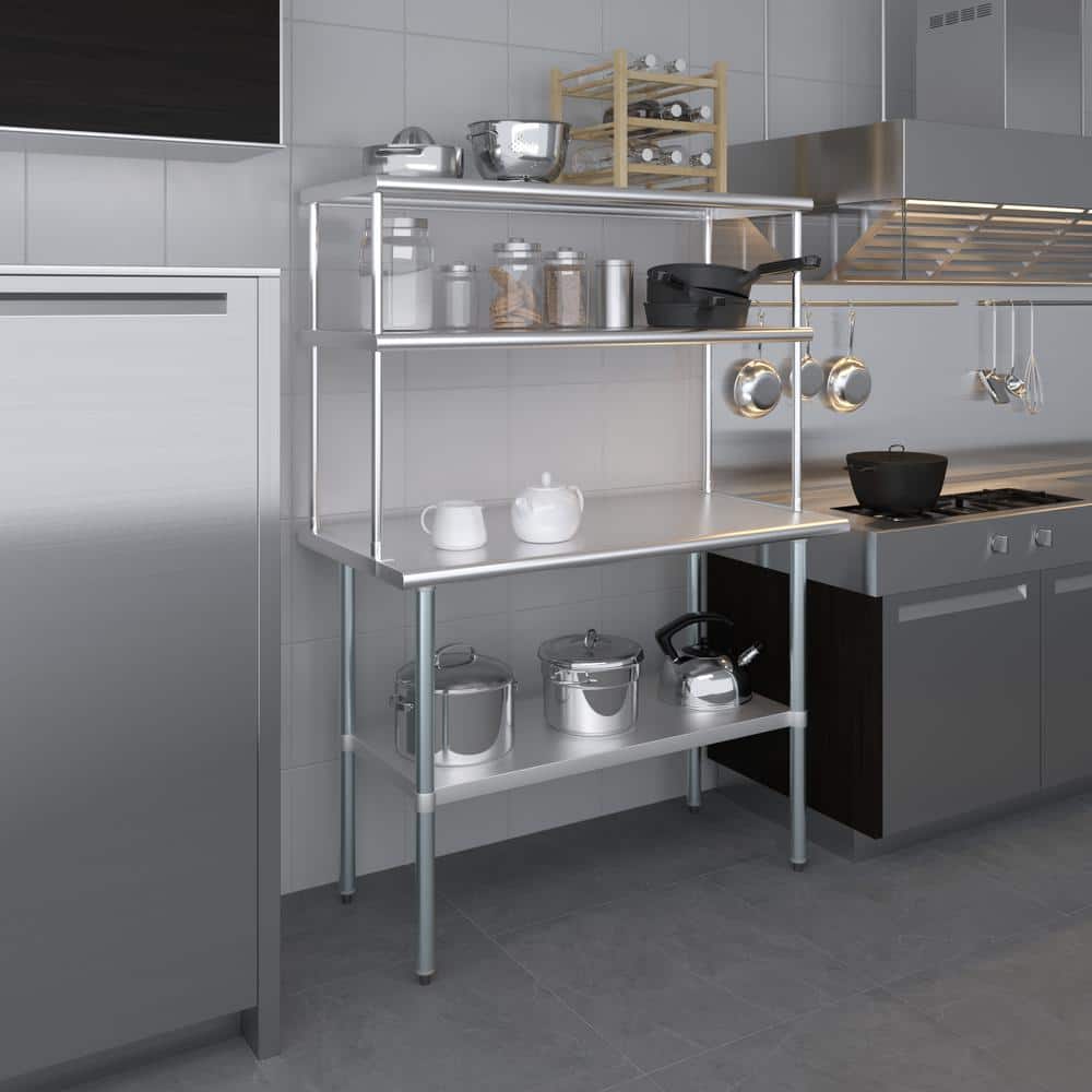 18" x 48" Stainless Steel Double Tier Kitchen Utility Overshelf