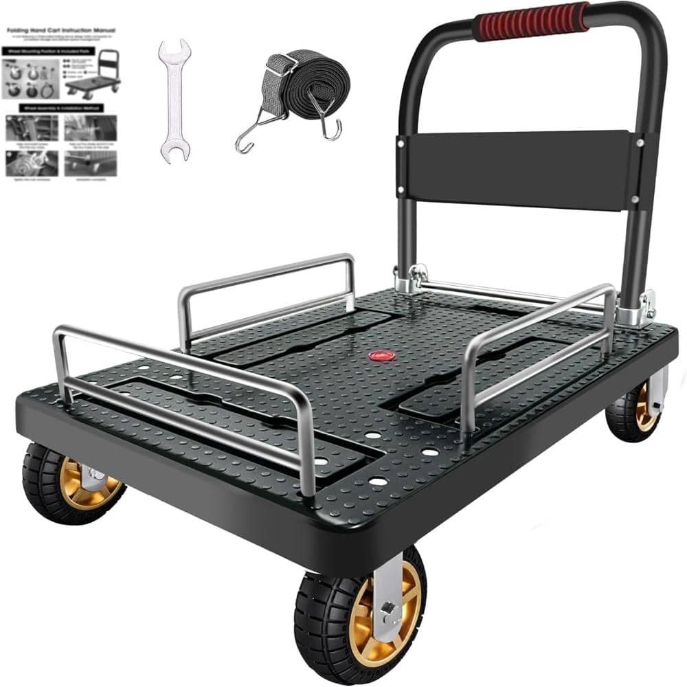 36x24 in.Heavy Duty 1300 LBS Folding Platform Hand Truck with Foldable Guard Rails & Adjustable Handle price history on PriceWatchPro