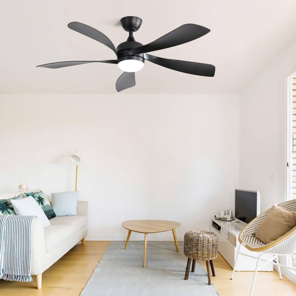 52 in. Black Minimalist Ceiling Fans with Lights and Remote Control, 5 Blades Ceiling Fan for Bedroom Patio Porch price history on PriceWatchPro