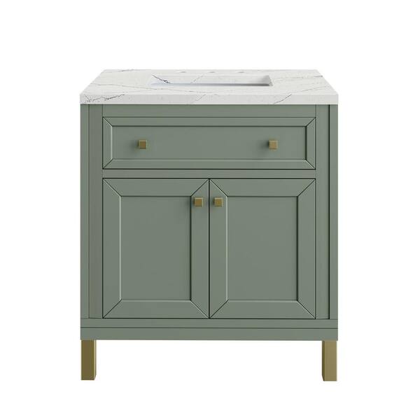 James Martin Vanities Chicago 30.0 in. W x 23.5 in. D x 34 in. H Bathroom Vanity in Smokey Celadon with Ethereal Noctis Quartz Top