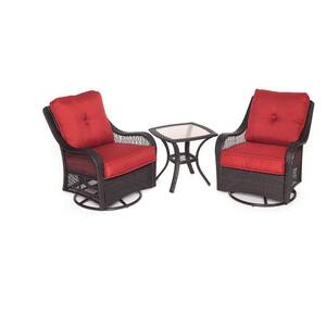 Orleans 3-Piece All-Weather Wicker Patio Swivel Rocking Chat Set with Autumn Berry Cushions