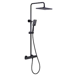 3-Spray Patterns 11.4 in. x 7.5 in. Thermostatic Rain Shower Faucet Wall Mount Dual Shower Heads in Matte Black