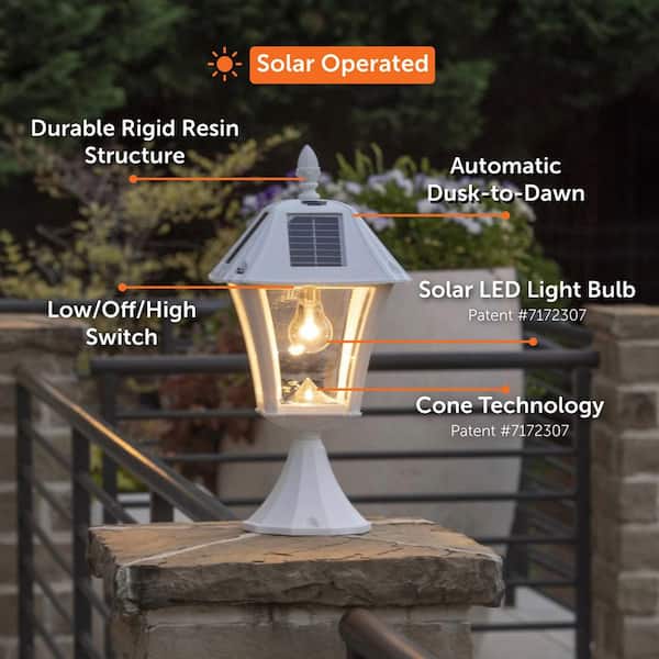 Baytown II White LED Outdoor Resin Solar Post/Wall Light with Warm