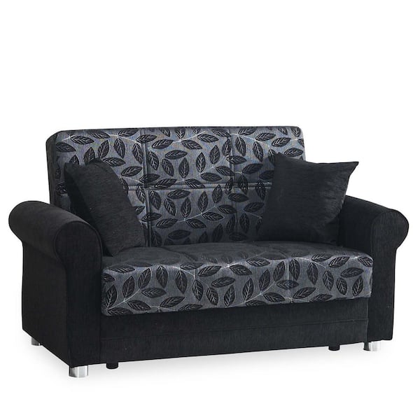 Ottomanson Santiago Collection Convertible 61 in. Black Chenille 2-Seater Loveseat with Storage