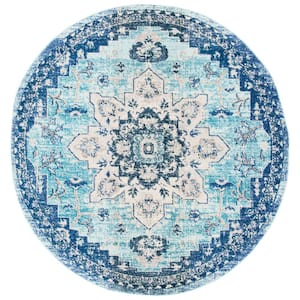 Madison Teal/Navy Doormat 3 ft. x 3 ft. Border Geometric Floral Medallion Round Area Rug