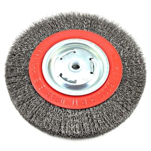 8 in. x 1/2 in. and 5/8 in. Arbor Wide Face Coarse Crimped Wire Bench Wheel Brush