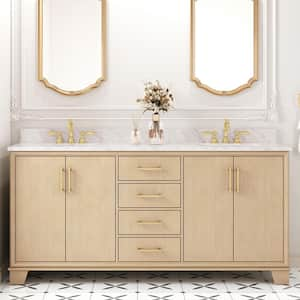 Nanterre 72 in W x 22 in D x 36 in H Double Sink Bath Vanity in Desert Birch With White Marble Top