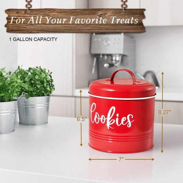Wudkey 1-Piece Red High-End Sheet Steel 1 gal. Vintage Cookie Jar