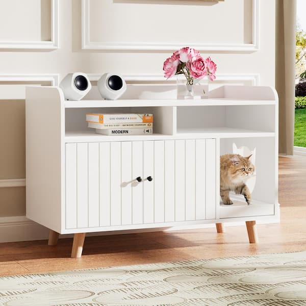 FUFU&GAGA White Modern Wood Storage Cabinet With Removable Litter Box ...