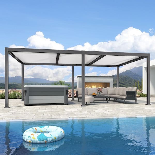 PURPLE LEAF 11.7 ft. x 21.2 ft. Gray Aluminum Outdoor Louvered Pergola with 3 White Individual Adjustable Roofs and In-Built Gutter