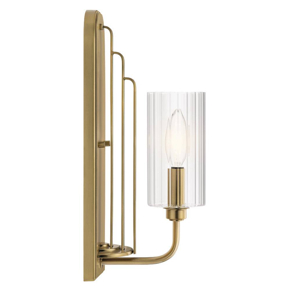 Kimrose Brushed Natural Brass Cylinder Sconce with Clear Fluted Glass