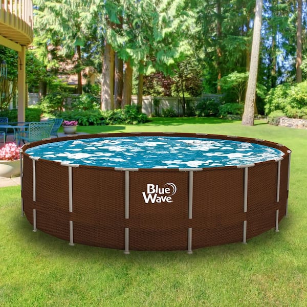 Due sfære Som Blue Wave Mocha Wicker 18 ft. Round 52 in. Deep Metal Frame Swimming Pool  Package NB19907 - The Home Depot