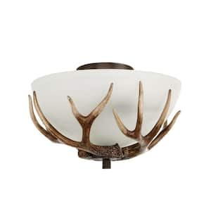 Deer Lake 13 in. 2-Light Handmade Finish Anlter Convertible Semi-Flush Mount