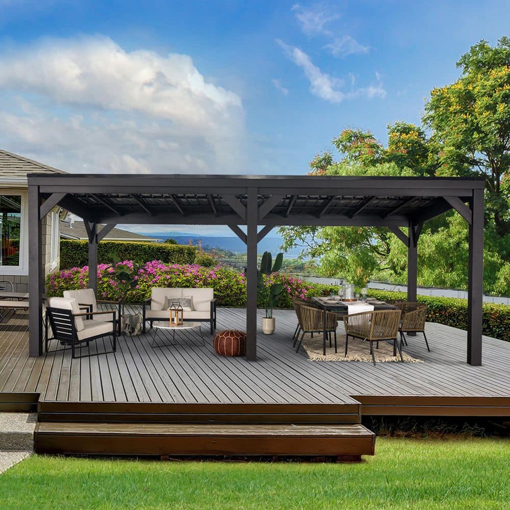 Stonebridge Black Galvanized Steel 20x9.5 Gazebo with Sloped Roof