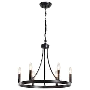 6-Light Black Farmhouse Wagon Wheel Chandelier Rustic Dining Room Pendant Light